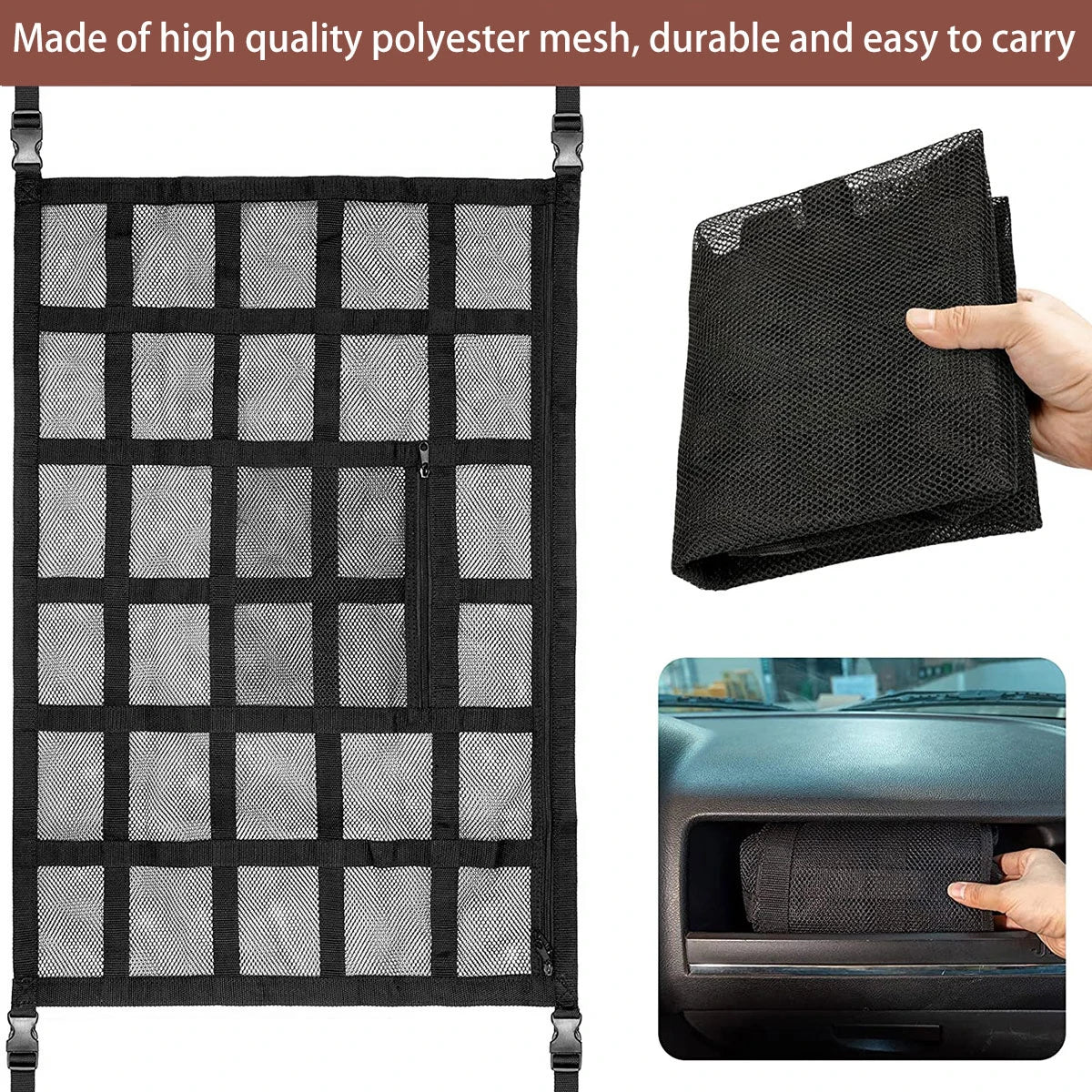 Strong Load-Bearing Car Ceiling Cargo Net : Mesh Roof Storage Organizer for Large Capacity Space Saving - Car Ceiling Storage Solution