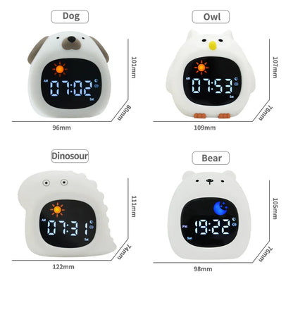 Cat Night Light Alarm Clock – LED Musical Sleep Training Clock for Kids & Babies