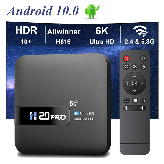 H20PRO Android TV Box – 4K Media Player with Android 10, 2GB RAM, 16GB Storage, Dual WiFi, Play Store, 1080P