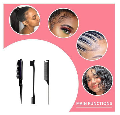3PCS Double-Sided Edge Control Brush Set – Hair Styling Brushes, Oil-Baked Comb, Styling Partition Comb Accessories