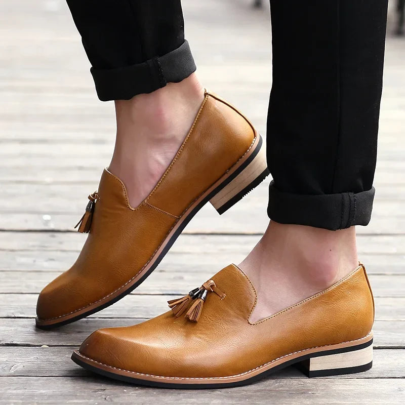 Men’s Leather Slip-On Dress Shoes – Classic Business Formal Oxford Style, Italian Design Flat Shoes for Men