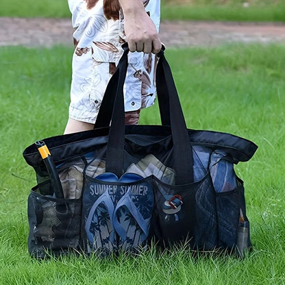 Extra Large Beach Bag - Lightweight, Waterproof, Foldable with Mesh Straps, Zippered Pockets & Fixed Shoulder Straps