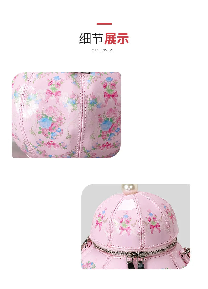 Creative Vintage Printed Teapot Design Women’s Handbag – Pearl Chain Luxury Small Bucket Crossbody Bag