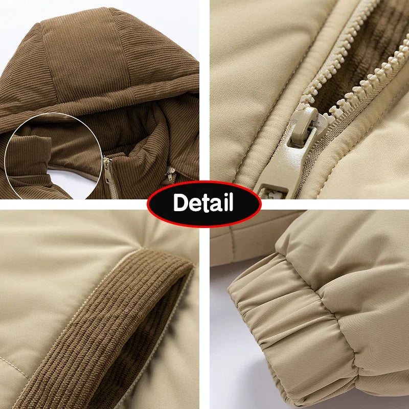 Men’s Autumn Winter Outdoor Jacket – Removable Hooded Windbreaker Parka, Warm Casual Solid Coat