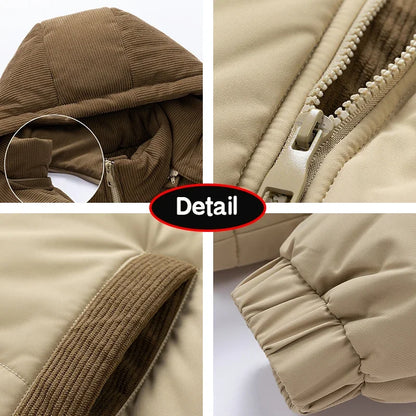 Men’s Autumn Winter Outdoor Jacket – Removable Hooded Windbreaker Parka, Warm Casual Solid Coat