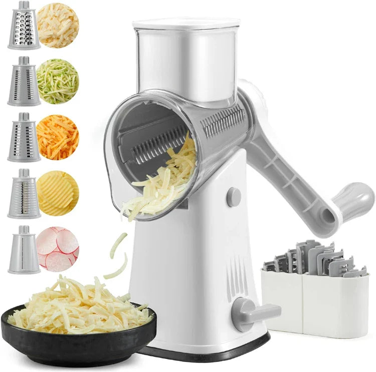 LMETJMA 5-in-1 Rotary Cheese Grater — Vegetable Mandoline, Julienne Slicer & Nut Chopper