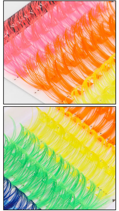 14/16mm D Curl Colorful Glitter Manga Lashes – Wispy Spikes, Soft DIY Cluster False Eyelashes