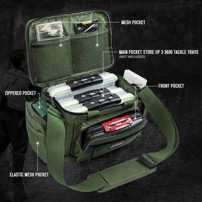 Goture Fishing Tackle Bag - High Capacity Shoulder Bag, 600D Oxford Cloth, 38x23x19cm, for Outdoor Cycling, Camping and Picnic