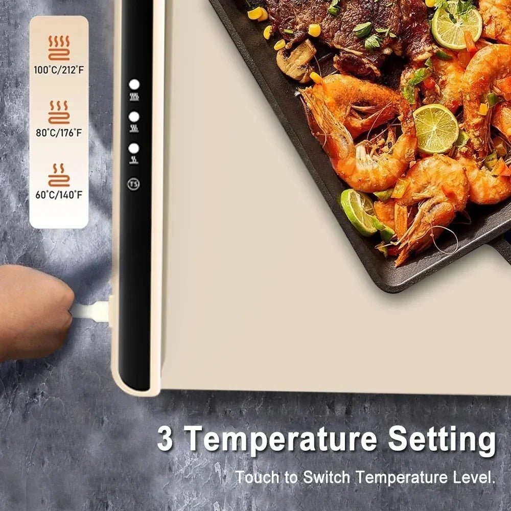 Foldable Electric Warming Tray – Portable Food Warmer Mat with 3-Temperature Fast Full-Surface Heating