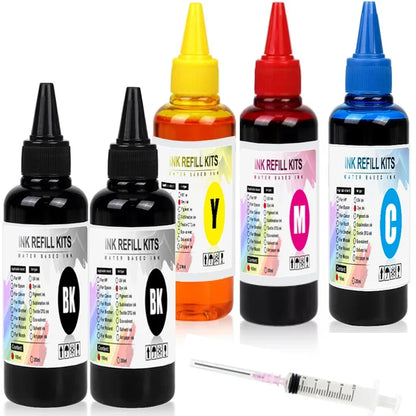 100ml Universal Dye Ink Refill Kit - BK CMY Compatible with HP Canon Epson Brother Inkjet Printers & CISS Cartridges