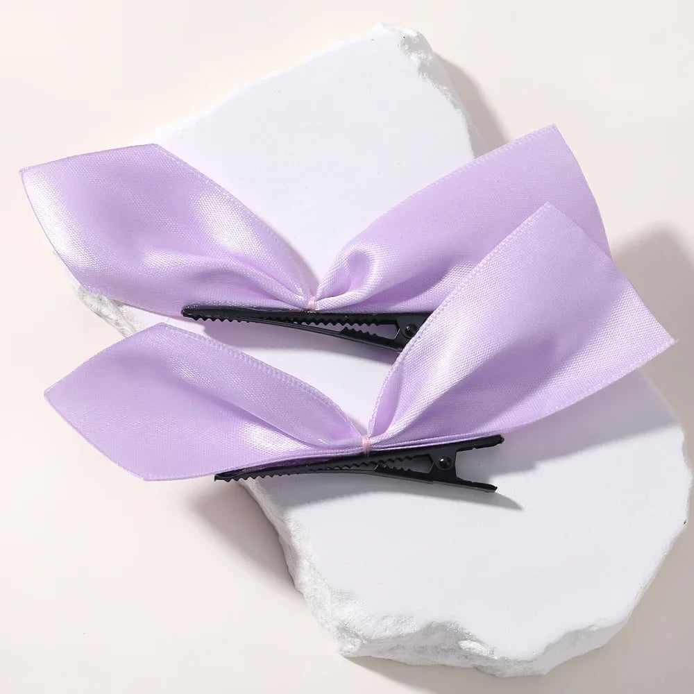 2pcs Black & White Ribbon Hair Bow Clips – Vintage Bowknot Side Hairpins, Cute Barrettes for Girls & Women, Headdress Accessories