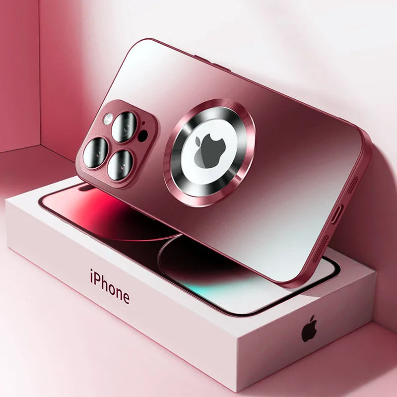 Tempered Glass Matte MagSafe Case — Shockproof Magnetic Wireless Charging Cover for iPhone 14–16 Pro Max