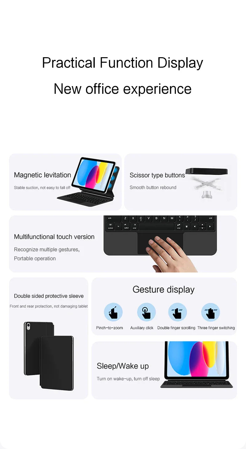 Magic Keyboard for iPad Pro 11/12.9, Air 4/5 & iPad 10th Gen – Smart Magnetic Case & Cover