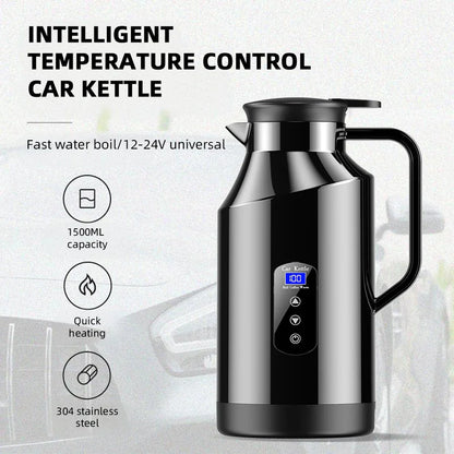 Yangood Portable Car Kettle 1500ML — Large Capacity 304 Stainless Steel Water Heater, 12V/24V for Travel, Tea, and Coffee