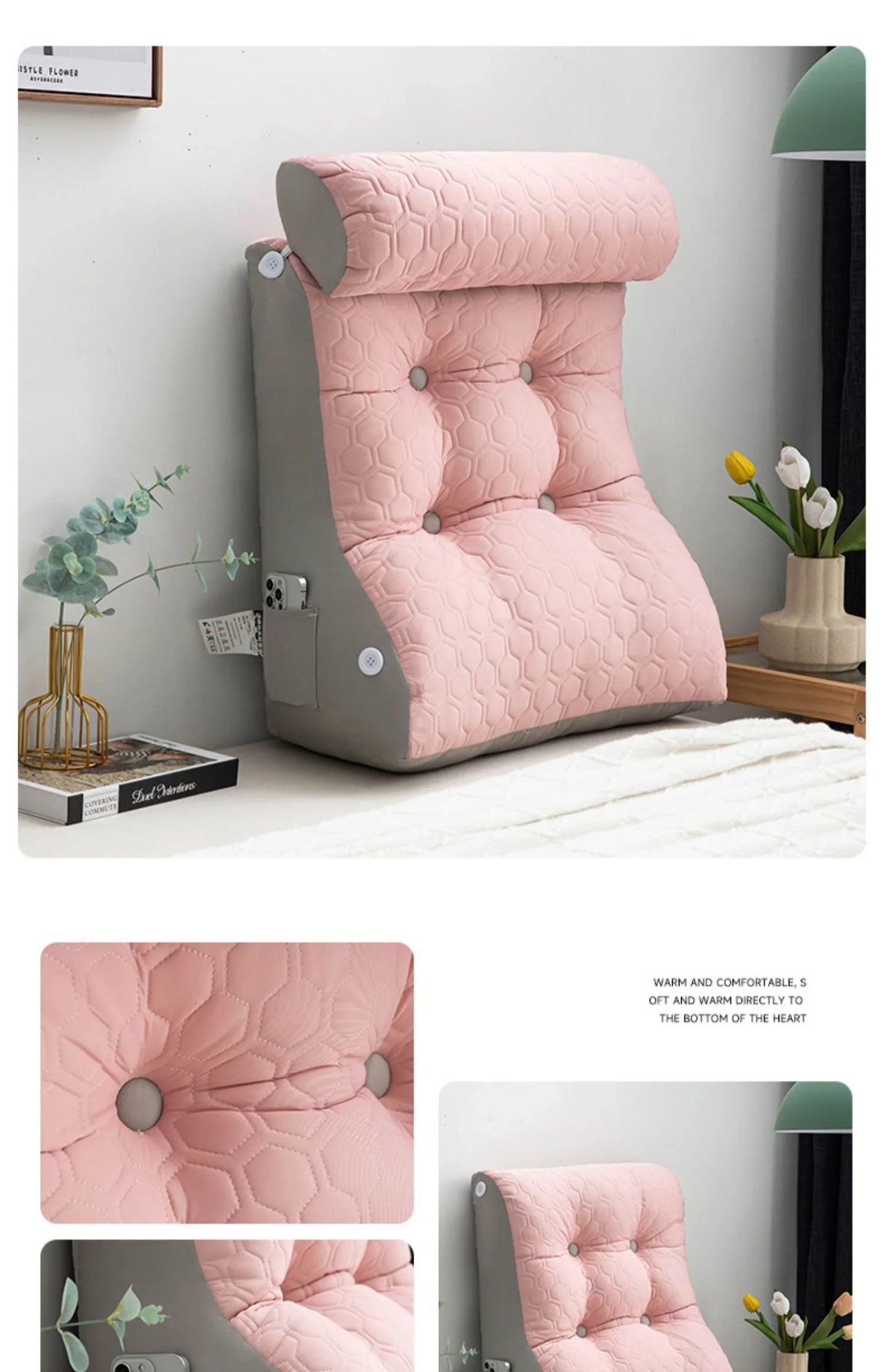 Soft Lumbar Bedside Cushion – Wedge Pillow for Back Support, TV Lounger & Reading, Decorative Bed Pillow