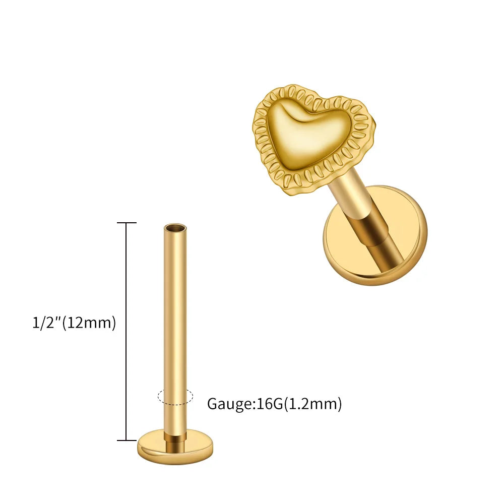 Right Grand ASTM F136 Titanium 16G Heart Labret Stud Earring – Lip, Monroe, Helix, Tragus & Conch Cartilage Piercing Body Jewelry