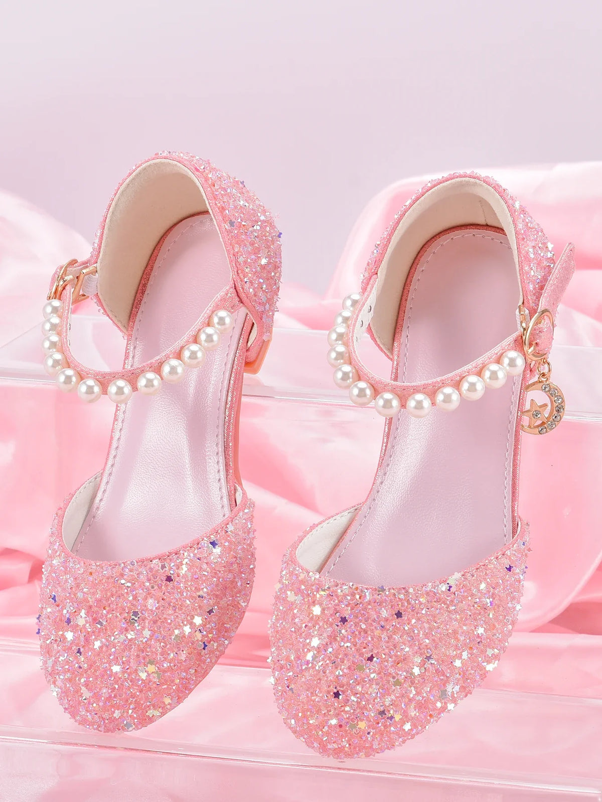 Girls' Princess High Heel Shoes - Shiny Star Pendant Dress & Birthday Party Footwear