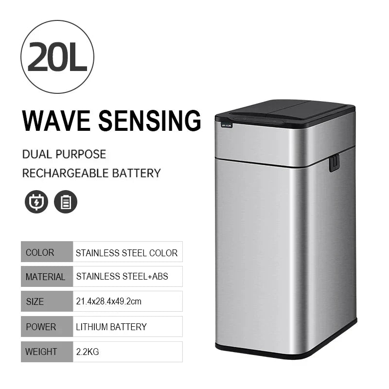 Smart Stainless Steel Trash Can – Automatic Wastebin for Kitchen & Home, 20-60L Large Capacity Garbage Bin