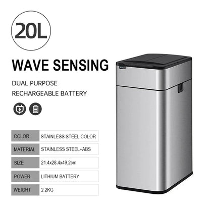 Smart Stainless Steel Trash Can – Automatic Wastebin for Kitchen & Home, 20-60L Large Capacity Garbage Bin