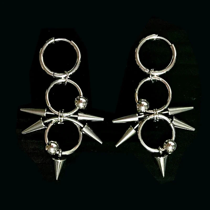 Gothic Tiger Nail Earrings - Punk Rivet Grunge Rock Chain Jewelry for Women