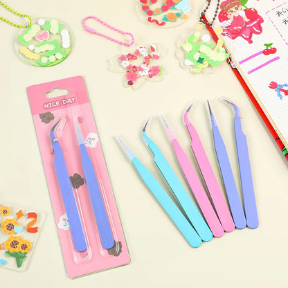 Multifunctional Tweezers Set - Angled Picking Tools & Color Clip Accessories