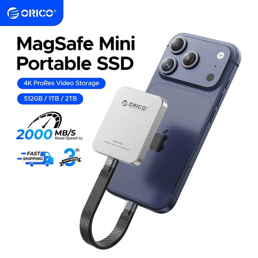 ORICO K20Mini Magnetic External SSD for iPhone 17/16 Pro & Max – 2000MB/s 4K ProRes HDR Portable High-Speed Solid State Drive