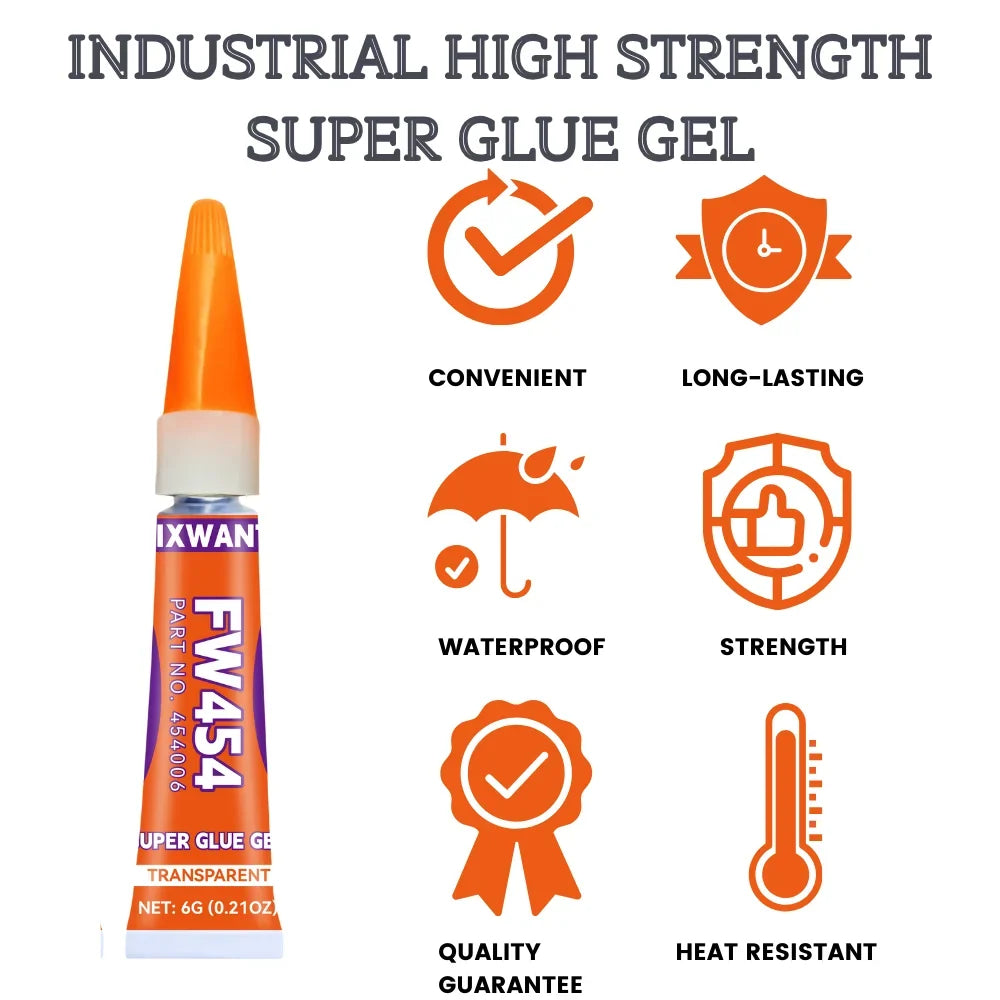 Super Glue Gel - Strong Quick-Dry Waterproof Adhesive for Metal, Plastic, Wood & Ceramic