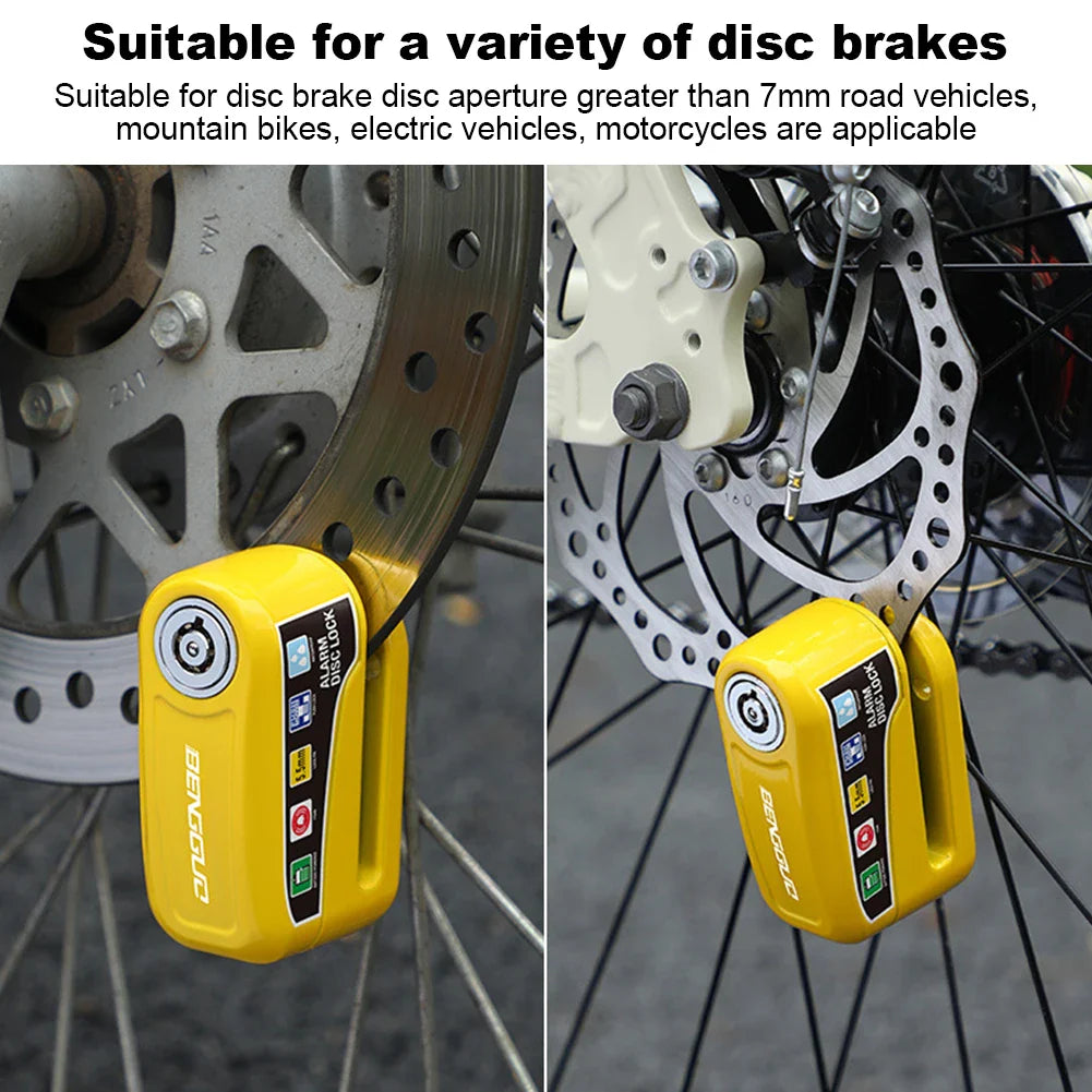 Motorcycle & Bicycle Alarm Disc Brake Lock — Anti-Theft Wheel Lock with Keys for Motorcycles, Scooters & E-Bikes