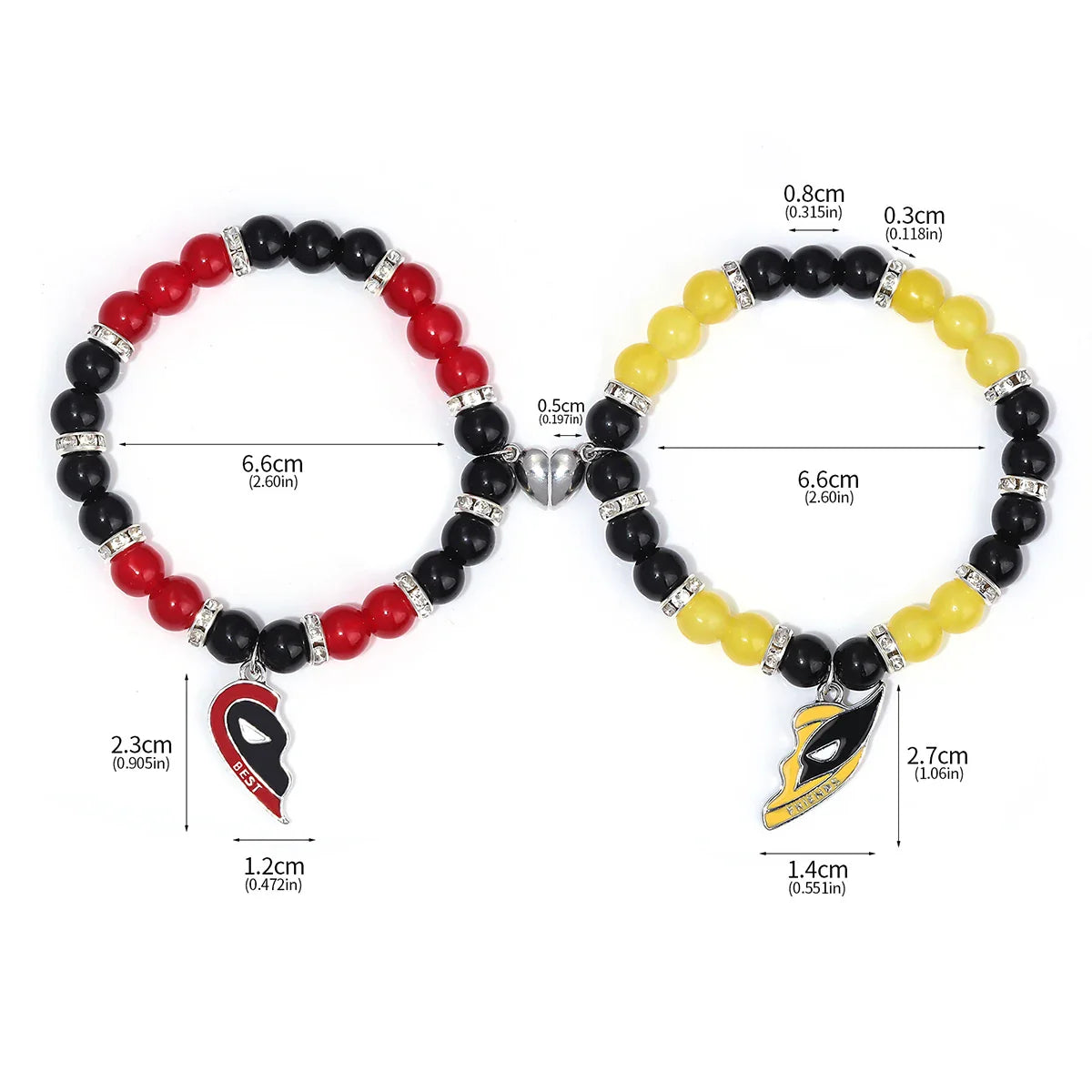 Best Friends Clown Mask Keychain & Bracelet Pendant Combo – Red & Yellow Love Jewelry for Friends