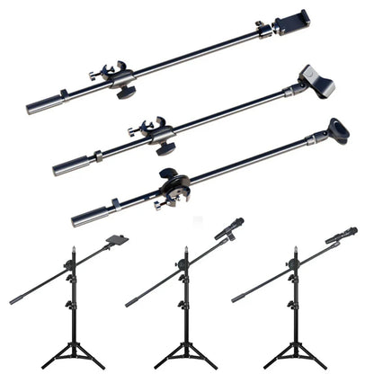 55CM Rotating Microphone Stand with Crossbar Arms - Mic Clip, Phone Holder, and Extension Bracket, Designed with 3/8" Thread Crossbar