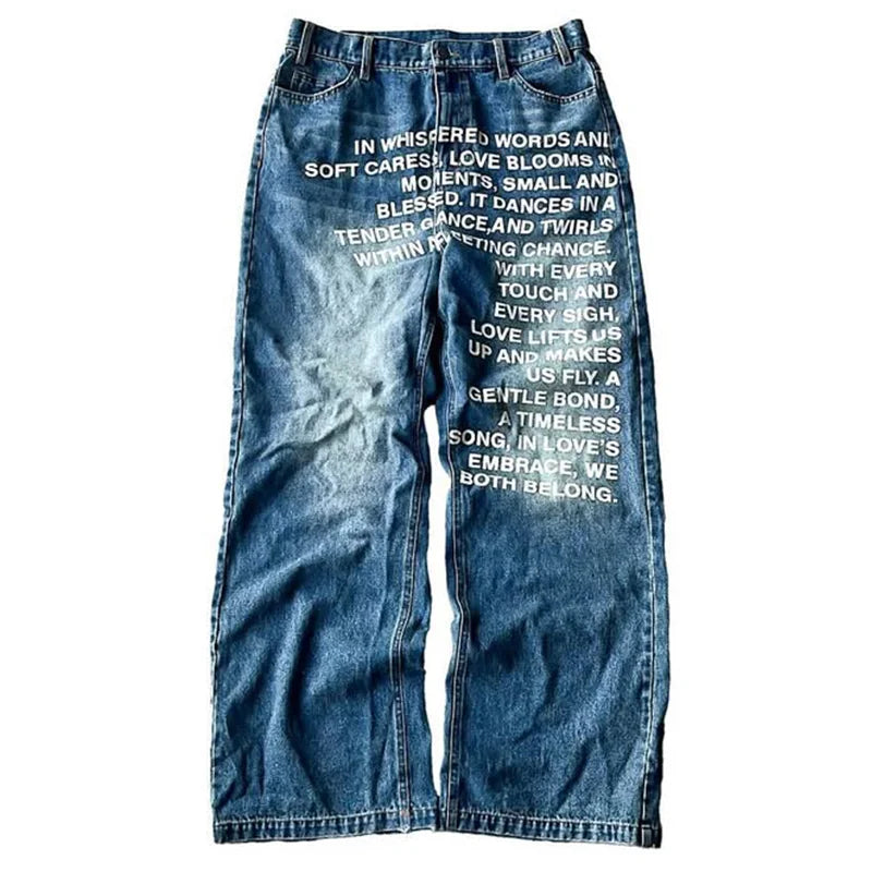 Y2K Vintage American Pattern Jeans for Men & Women – Gothic Harajuku Hip Hop Wide Leg Streetwear