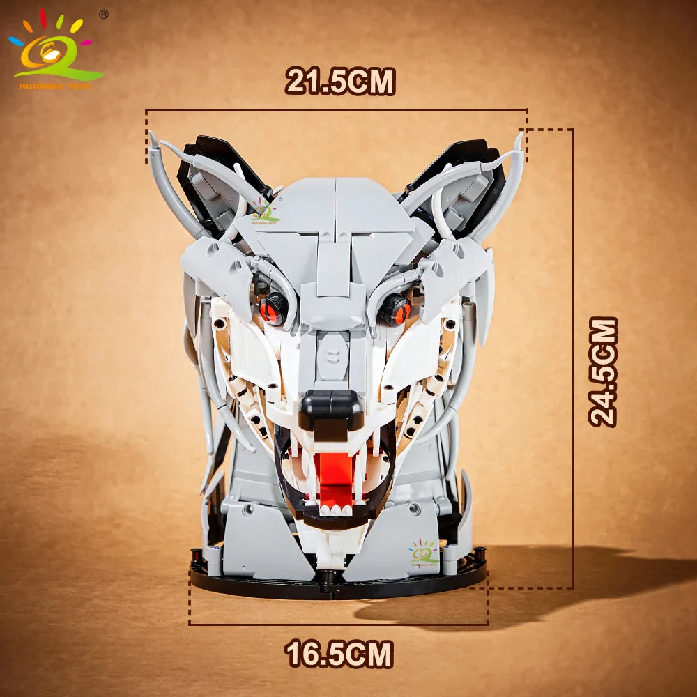 HUIQIBAO MOC Animal Head Building Blocks — Wolf, Deer & Eagle Wall Decor Sculpture Toy