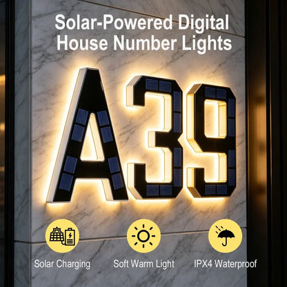 12CM Solar House Number Light - LED Outdoor Address Sign with Light Sensor for Home & Doorway
