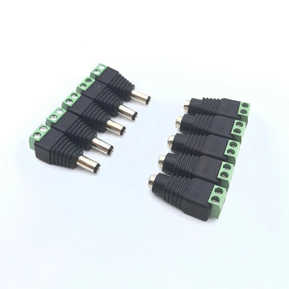 5 Pairs Welding-Free DC Plugs 5.5x2.1mm – Male & Female Green Terminal Power Connectors with Push Button