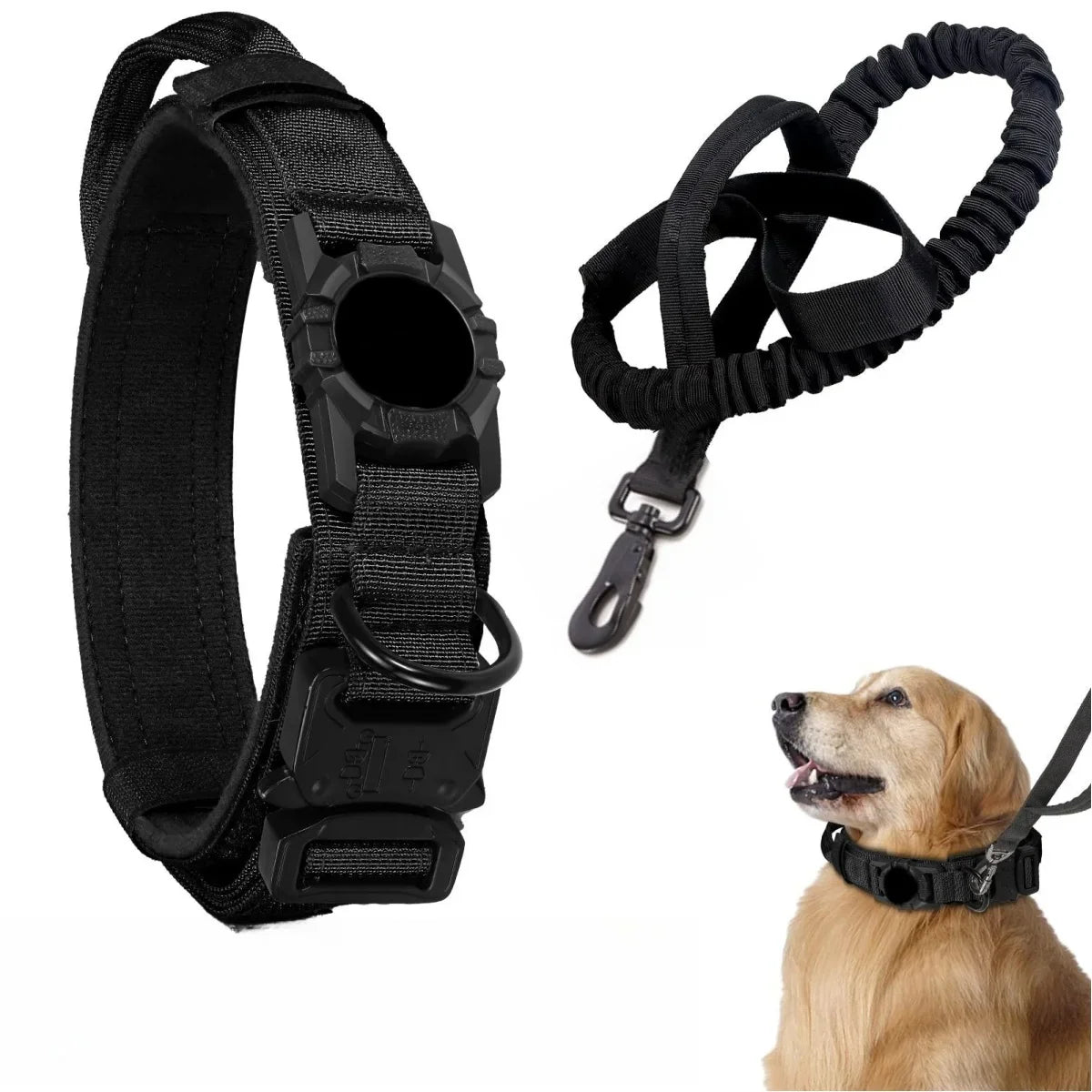 AirTag Tactical Dog Collar with Holder & Handle – Adjustable Military GPS Collar for Medium & Large Dogs
