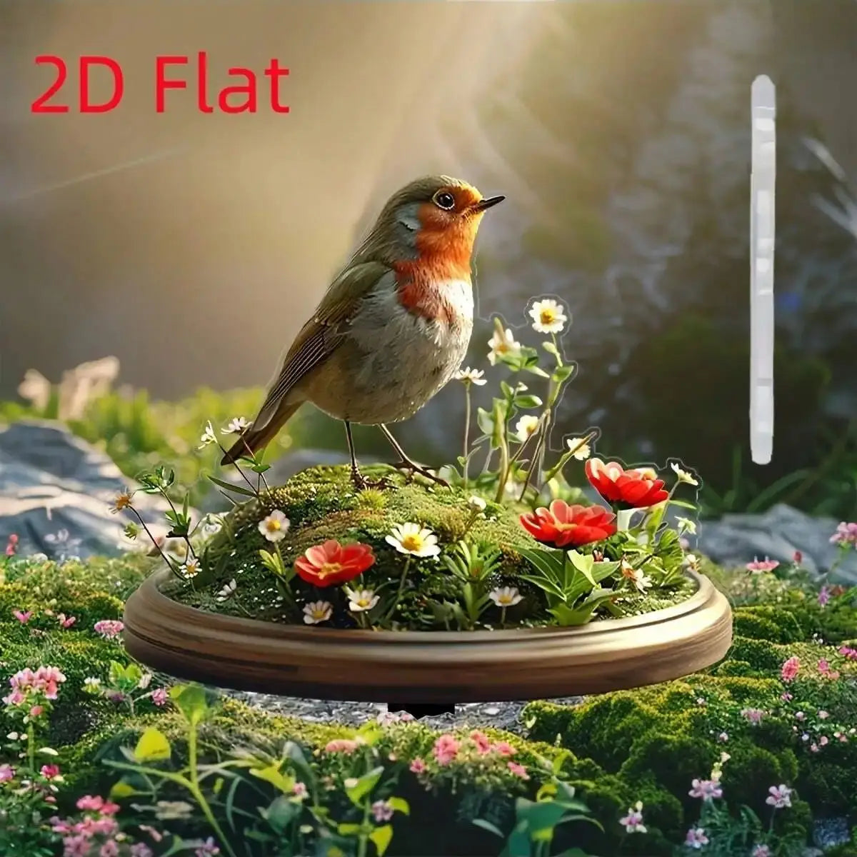 2D Flat Robin Bird Acrylic Decoration – Outdoor Art for Flower Pots, Garden, and Terrace Decor