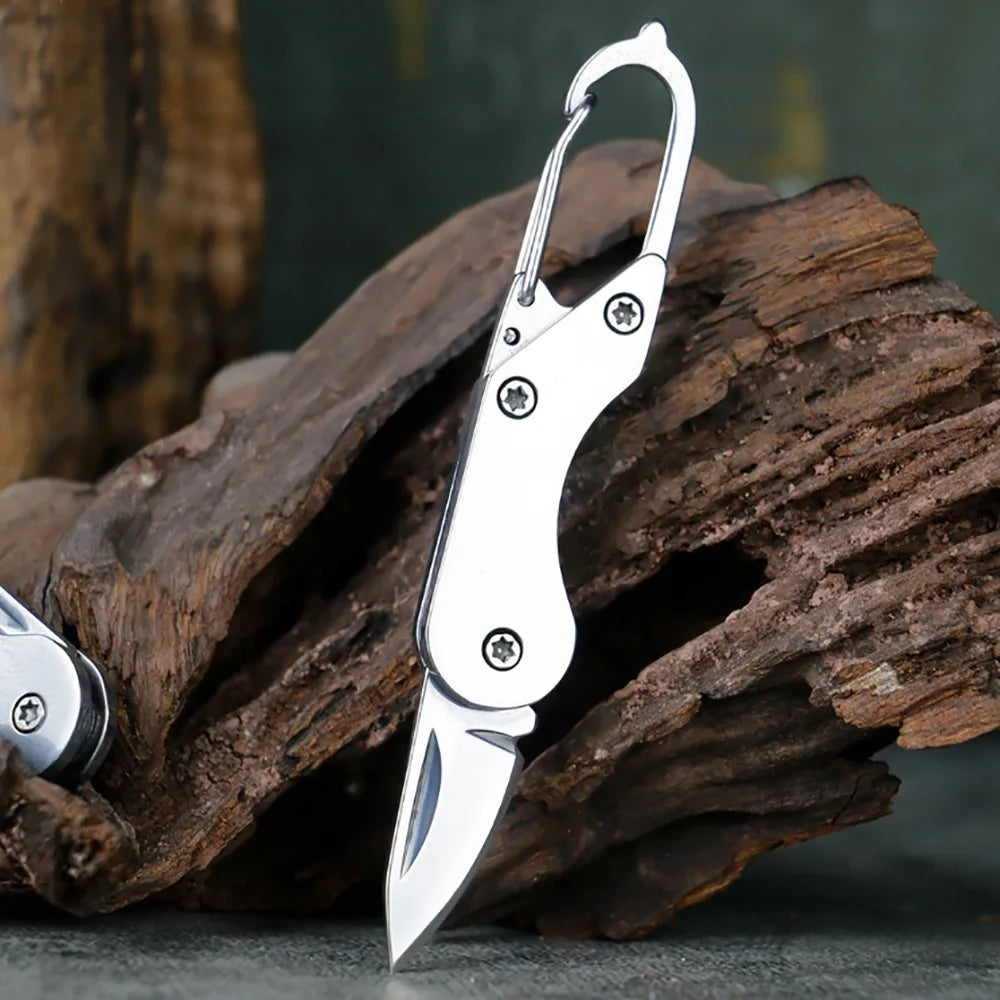 Stainless Steel Mini Folding Knife Keychain – Portable EDC Pocket Multitool for Camping & Outdoor Use