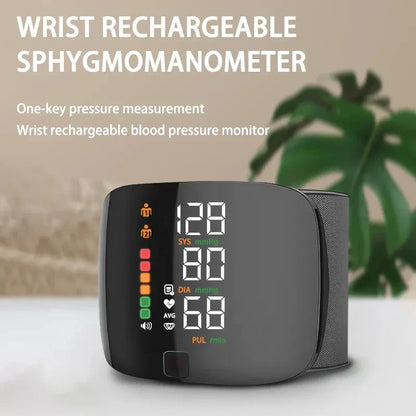 USB Rechargeable Wrist Blood Pressure Monitor with LED Display, Fast Measurement Digital Tensiometer and Heart Rate Monitor