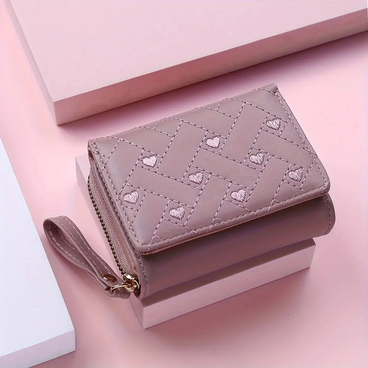 Women's Embroidered Love Zero Wallet - Large Capacity, Zipper and Buckle Closure, Fashionable Card Holder