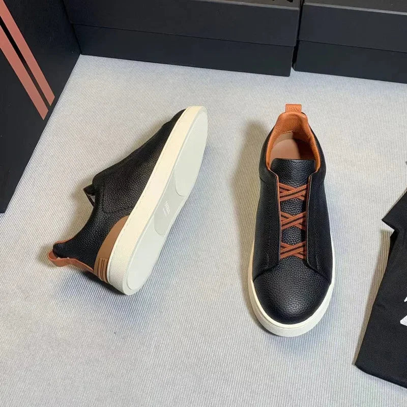 Men's Summer Casual Shoes — Top Layer Cow Leather, Breathable Luxury Deer Skin Slip-On Sneakers
