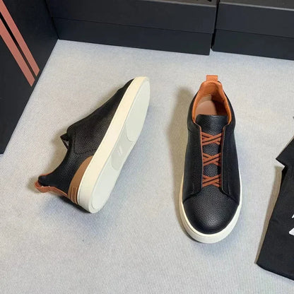 Men's Summer Casual Shoes — Top Layer Cow Leather, Breathable Luxury Deer Skin Slip-On Sneakers