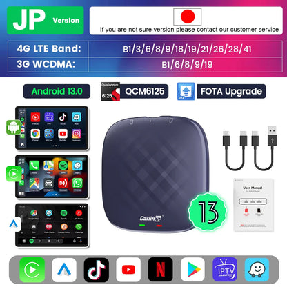 Carlinkit CarPlay AI TV Box Plus — Android 13, 8+128GB, 8-Core QCM6656125, Wireless CarPlay & Android Auto with YouTube, Netflix, 4G LTE