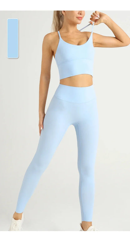 2-Piece Women’s Yoga Tracksuit – Athletic Pilates Fitness Set with Sports Bra & Leggings for Gym Workout