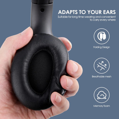Siindoo JH-ANC923 Active Noise Cancelling Wireless Headset - Foldable Over-Ear Bluetooth Headphones with Mic, Hi-Fi Stereo & Deep Bass