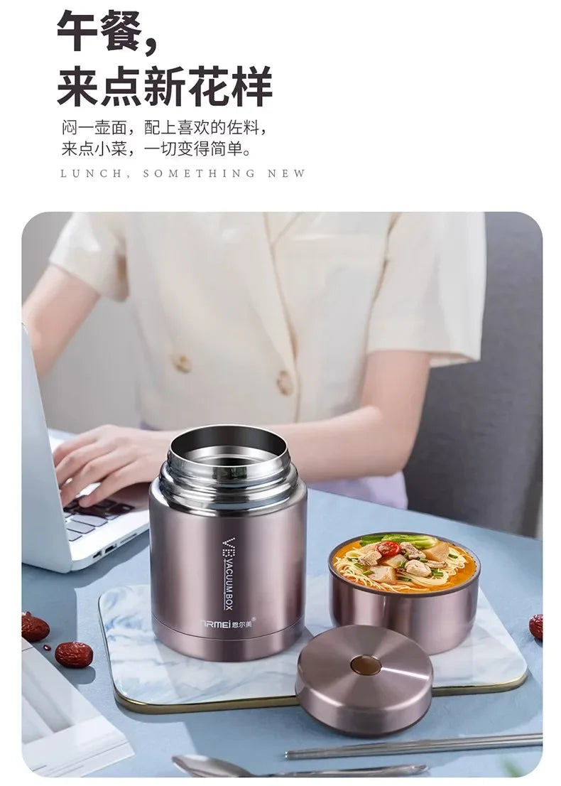 600/800/1000ml Stainless Steel Food Thermos — 316 Vacuum Insulated Lunch Jar with Spoon & Carry Bag for Kids