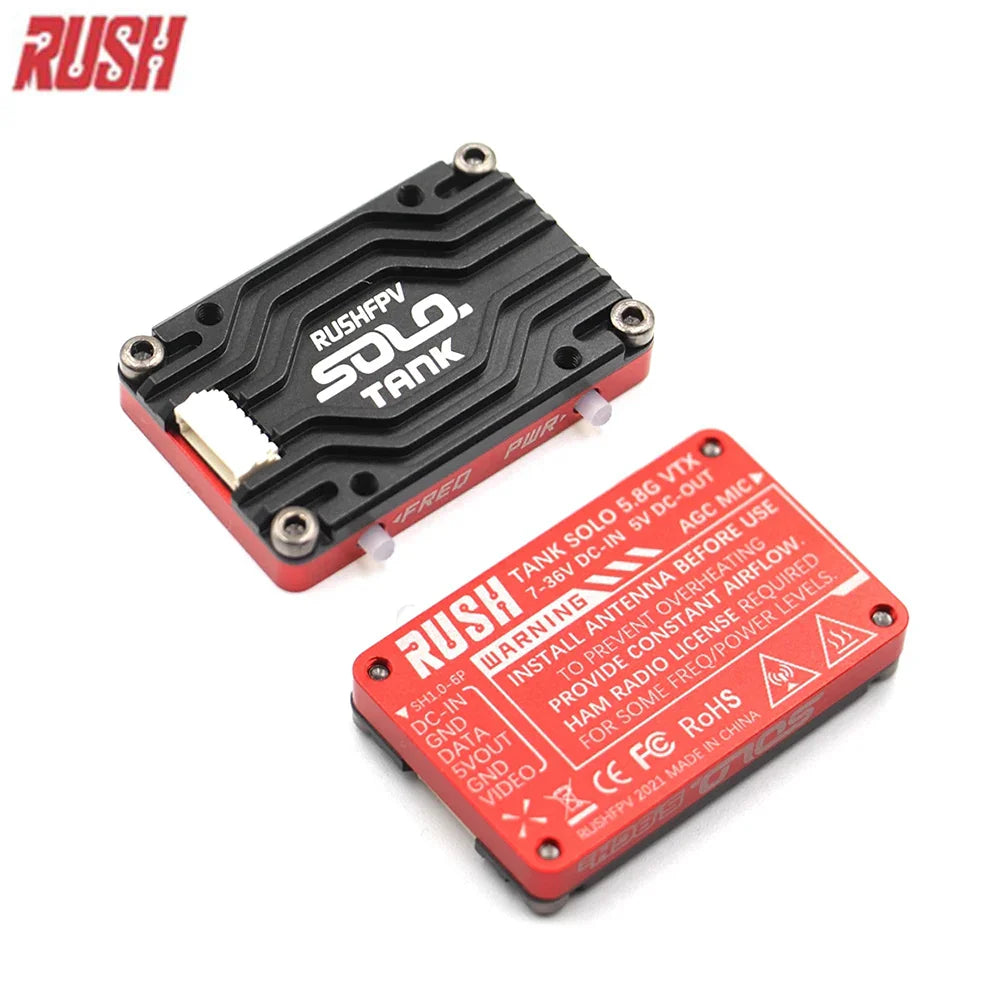 RUSHFPV RUSH TANK SOLO 5.8G VTX Video Transmitter – 48CH 1.6W High Power CNC Shell with Built-in Microphone for RC FPV Racing Drone