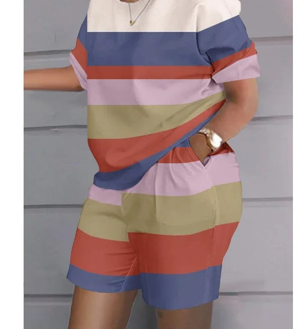 Women’s Printed 2-Piece Shorts Set – Short Sleeve T-Shirt & Elastic Waist Pants Matching Summer Y2K Outfit with Pockets (2025)