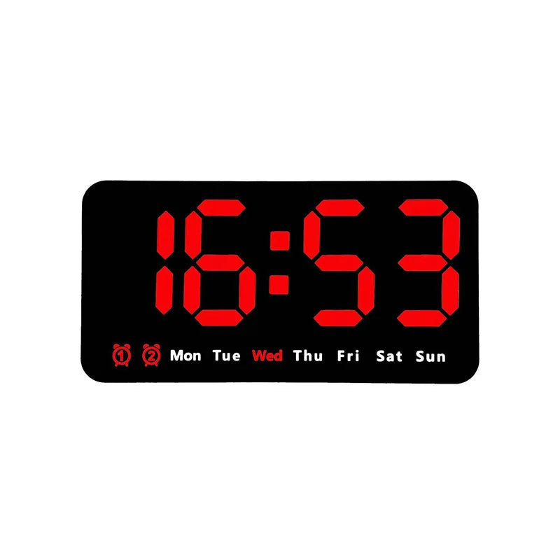 Voice Control Large Digital Wall Clock – LED Display with Temperature, Date, Week, DST, Snooze, Dual Alarm, 12/24H, Wall-Mounted or Table Use
