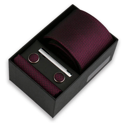 Men’s Fashion Tie Set Gift Box - 8cm Necktie with Handkerchief Cufflinks & Clip for Formal Business Suit Accessories