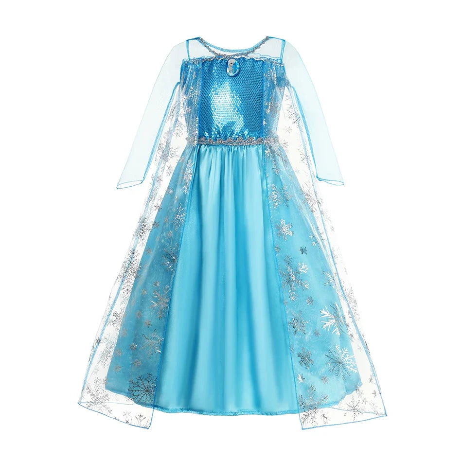 2026 Girls Princess Costume Dress - Elsa, Anna, Snow White, Aurora, Moana, Rapunzel, Mermaid & Belle Carnival Cosplay Party Outfit